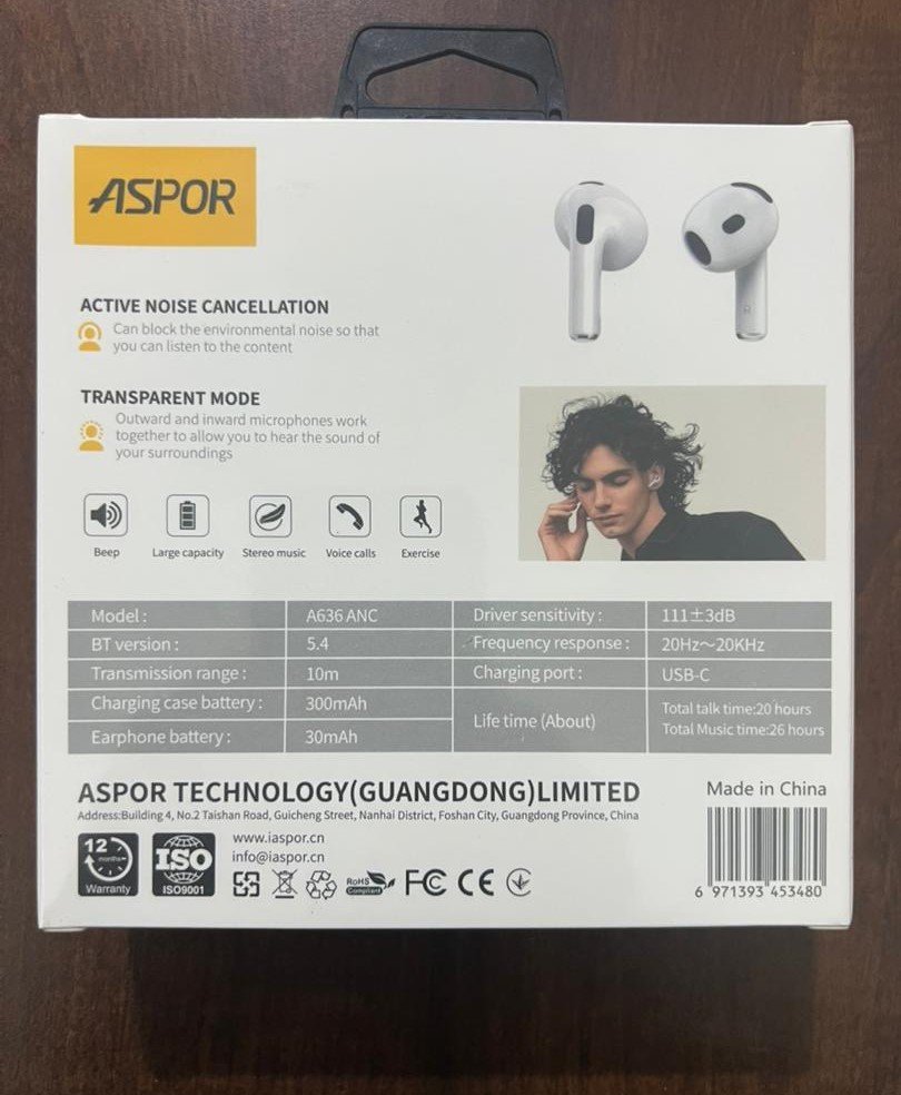 Écouteurs sans fil ASPOR A636 ANC Bluetooth 5.4, Réduction de bruit active – Image 3